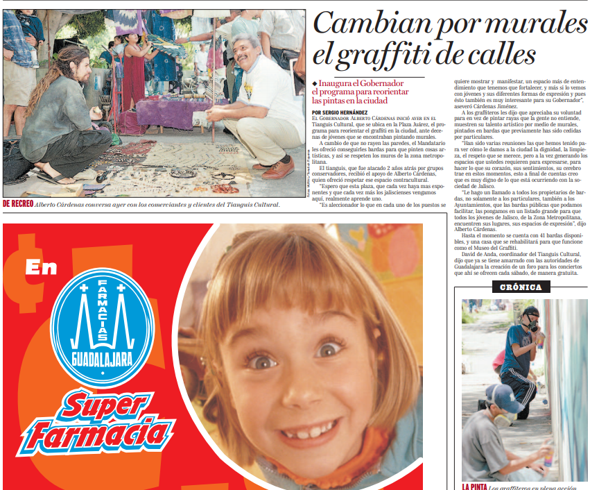 Cambian por murales el graffiti de calles