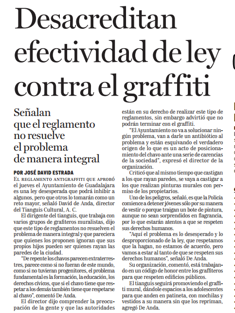 Desacreditan efectividad de ley contra el graffiti