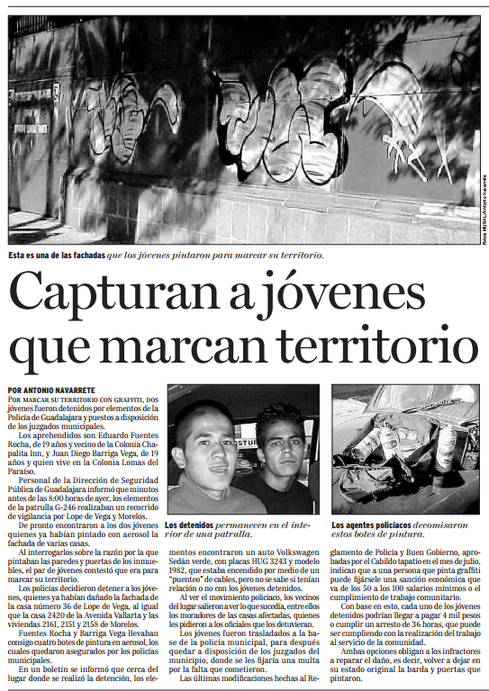 Capturan a jóvenes que marcan territorio