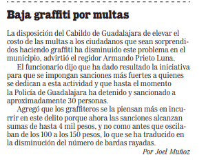 Breves/Baja graffiti por multas