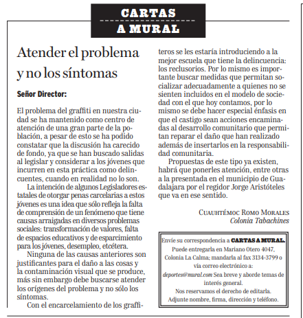 Cartas a Mural/ Atender el problema y no los síntomas