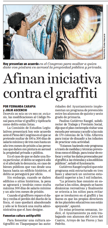 Afinan iniciativa contra el graffiti