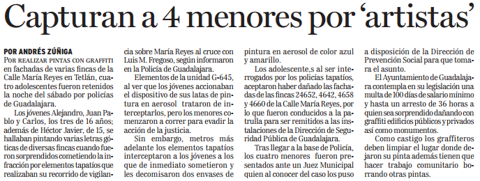 Capturan a 4 menores por 'artistas'