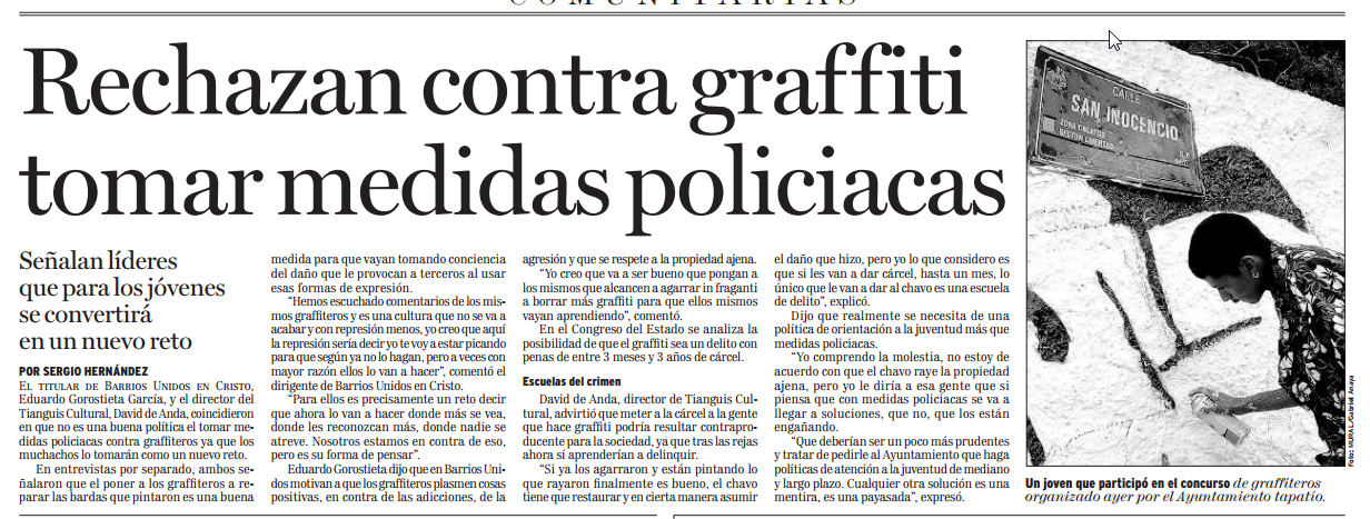 Rechazan contra graffiti tomar medidas policiacas