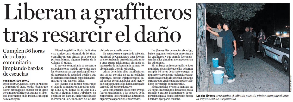 Liberan a graffiteros tras resarcir el daño