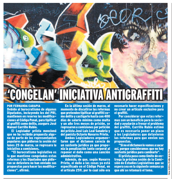'Congelan' iniciativa antigraffiti