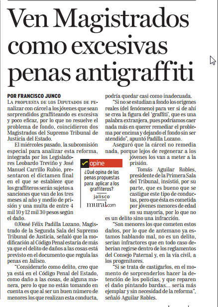 Ven Magistrados como excesivas penas antigraffiti