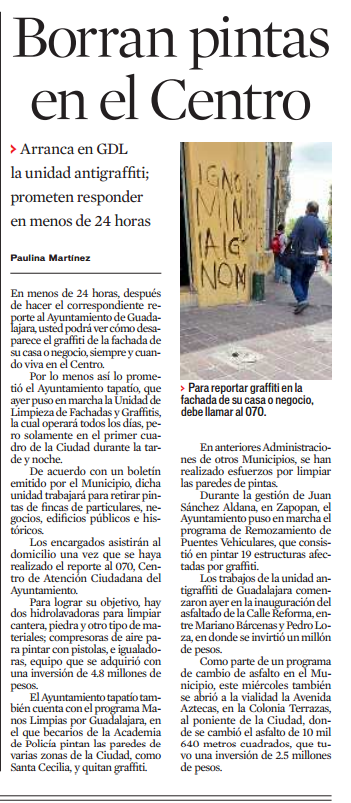 Borran pintas en el Centro