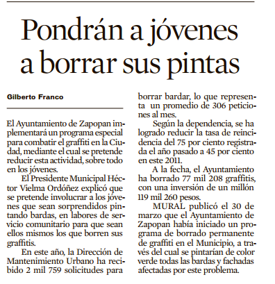 Pondrán a jóvenes a borrar sus pintas